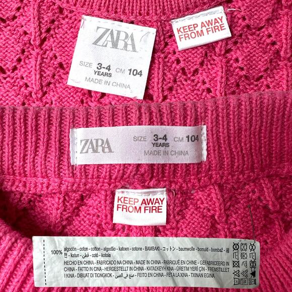 Zara Open Weave Knit Scalloped Top and Shorts Set Size 3-4 years Fuchsia Pink - Picture 10 of 14